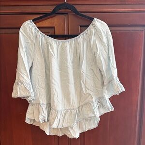 beachlunchlounge Off-Shoulder Ruffle Blouse - Light Blue